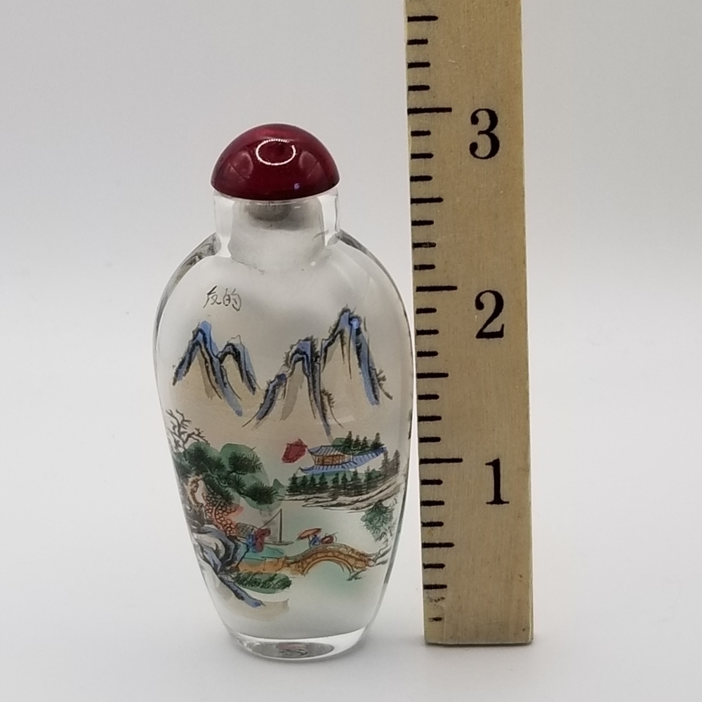 Lead Crystal Reverse Painted Perfume Bottle Miniature Snuff Japanese Asian 3" - Picture 9 of 12